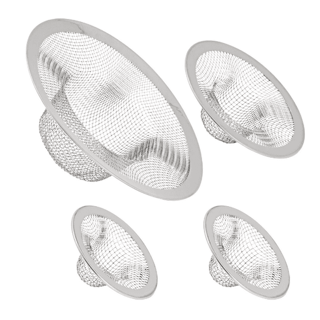 4Pack Mesh Sink Strainer for Kitchen, Stainless Steel Drain Screen Stoppers for Bathroom
