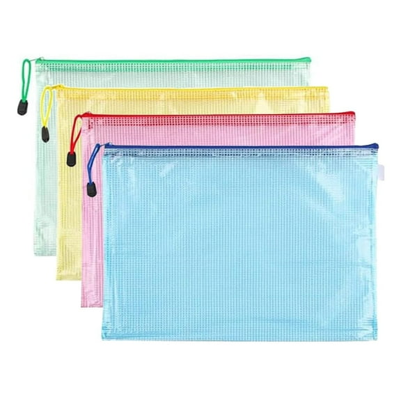 JUOJUOMHQ 4 Pack Mesh Zipper Pouch, A4 Letter Document File Mesh Bags with Zippers, Waterproof Zipper Bags for Travel storageSchool office Appliances&Home