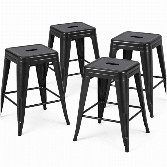 4 Pack Metal Bar Stools 24 Inch Height, Backless Counter Stools Easy to Assemble, Matte Black Stools for Kitchen Island