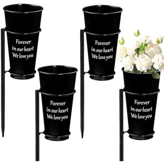 4 Pack Metal Cemetery Vases Flower Holder with Spikes In Ground Cemetery Vase Grave Decoration Grave Flowers Holder for Cemetery Headstone$$Home Decor, Kitchen, & Other
