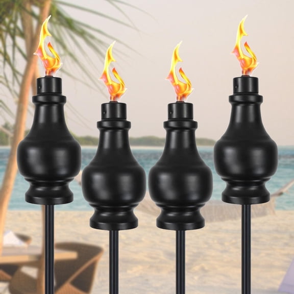 4 Pack Metal Citronella Torches Outdoor, 60 Inch Garden Torches for Outside, Upgraded Wrought Iron Torches for Yard, Black Tabletop Torch Decorative Light for Backyard Pathway Patio Party