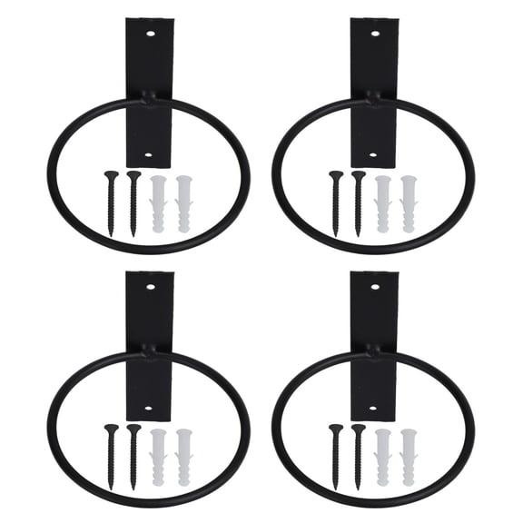 4 Pack Metal Flower Pot Holder Rings Wall Mounted Plant Hanger Bracket For Hanging Baskets, Black Iron Garden Support With Smooth Edges For Balcony Patio Courtyard Decor 4 5 6 8 Inch(4in)