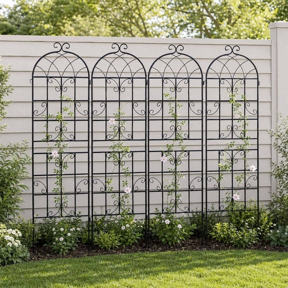 4 Pack Metal Garden Trellis, 71" H x 19.7" W, Black, Powder-Coated Wrought Iron for Climbing Plants
