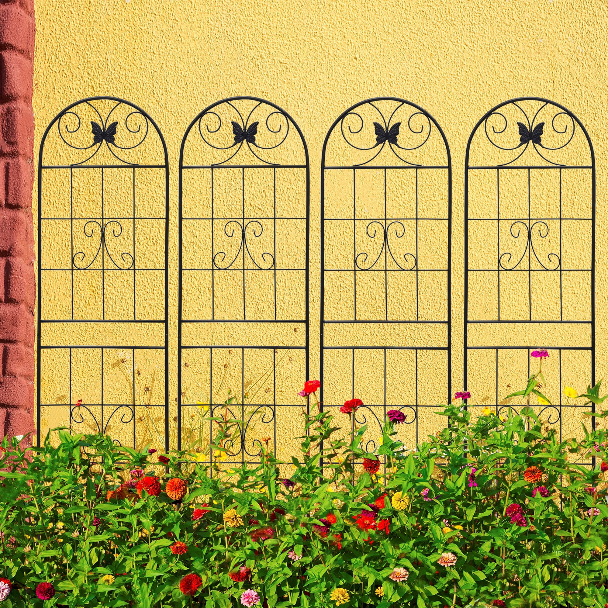 4 Pack Metal Garden Trellis 71" x 19.7" Rustproof Trellis for Climbing Plants Outdoor Flower Support Black
