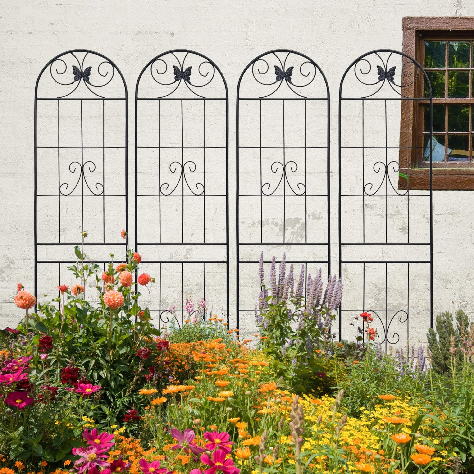 4 Pack Metal Garden Trellis 86.7" x 19.7" Rustproof Trellis for Climbing Plants Outdoor Flower Support Black