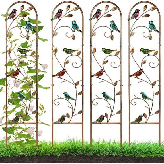 4 Pack Metal Garden Trellis for Climbing Plants 60 x 11 Inch Detachable Rustproof Arched Fence Plant Stand Style Hummingbird