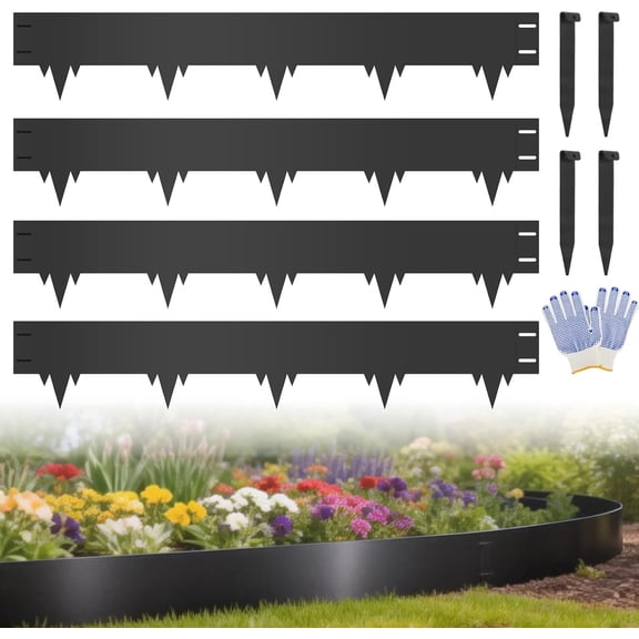 4-Pack Metal Landscape Edging (13ft Total), 40" x 6.5" Steel Garden Edging Border w/ 4 Stakes, Rustproof Hammer-in Edging for Landscaping, Lawn, Yard, Tree Rings, Flower Beds