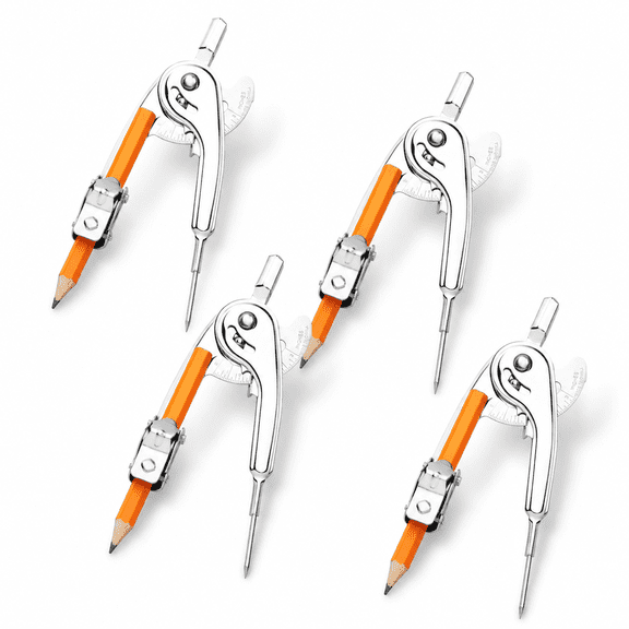 4 Pack Metal Math Compasses with Detachable Pencil for Student Classroom School Office
