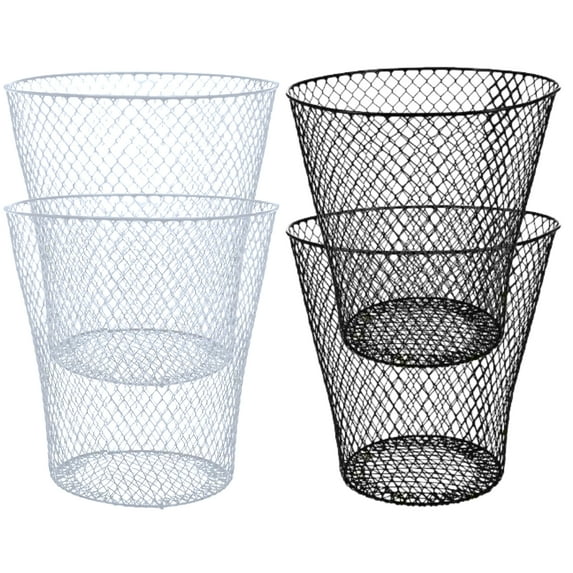4-Pack Metal Mesh Wire Wastebasket Trash Can – 9-Inch Round Open Lightweight Bin for Office Home Dorm Bathroom Classroom Desk Kitchen garbage Container (2 White + 2 Black)