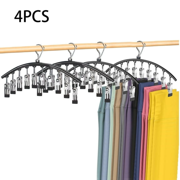Legging Organizer for Closet,Metal Yoga Pants Hangers 4 Pack Pants Hangers for Clothes with 10 Clips,Space Saving Clothes Racks Closet Organizers,Metal Yoga Pants Hangers