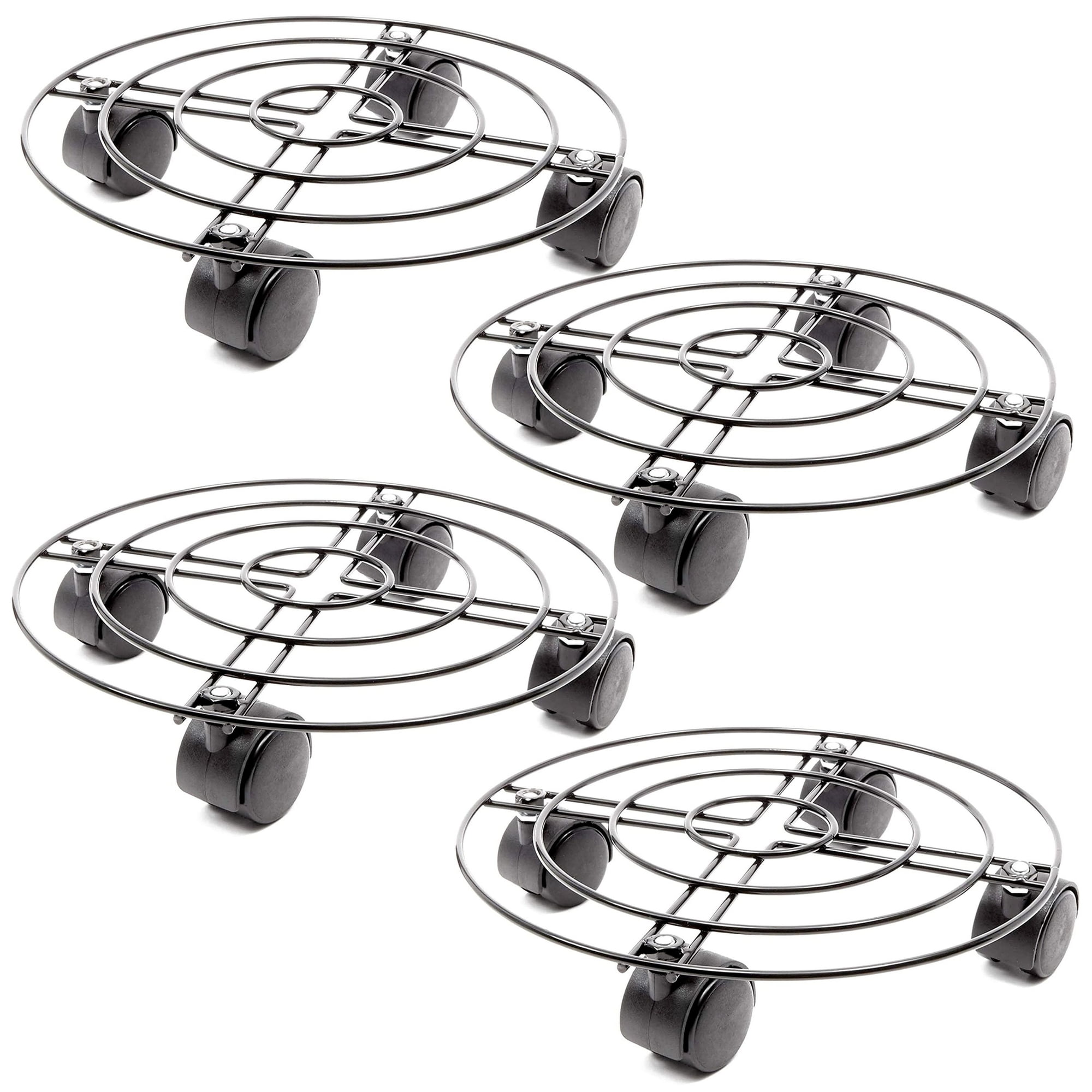Heavy-Duty Black Metal Rolling Plant Stand with Wheels, 4-Pack