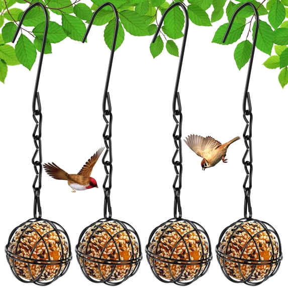 4-Pack Metal Sphere Hanging Bird Feeder Multi-Purpose & Seed Feeder with Sturdy Hooks, All-Season Use for Attracting Wild Birds, Sturdy & Weather-Resistant Hanging Bird Feeder 2.76 In