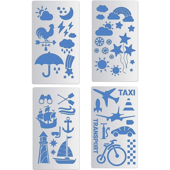 4 Pack Metal Stencils Weather/Transport Stainless Steel Stencil Templates(17.5x10cm) for Scrapbook Painting Furniture Embroidery Murals and DIY Craft Gray