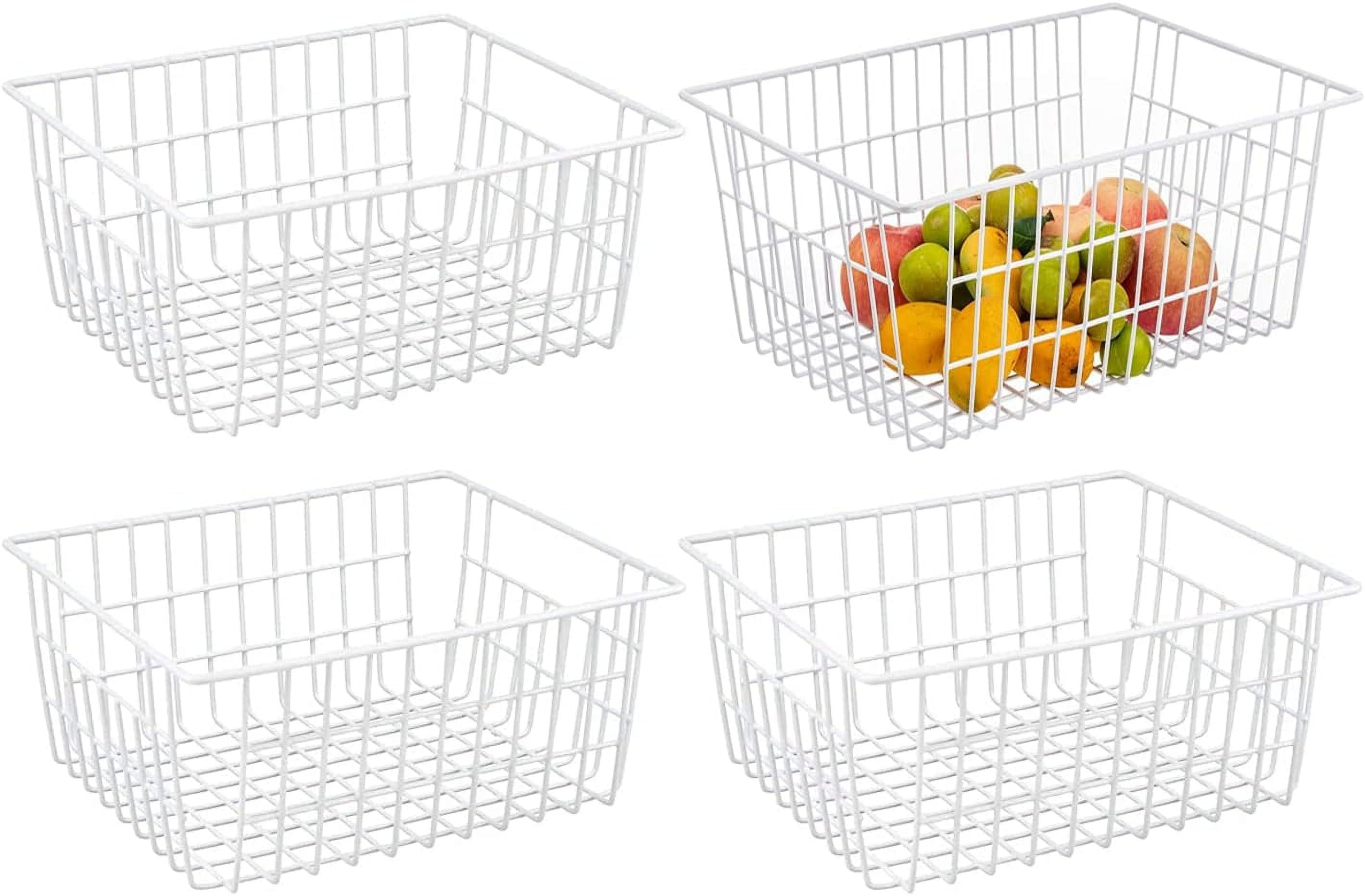 White Rectangular Metal Wire Storage Baskets with Handles, Set of 4