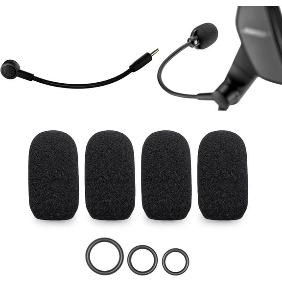 4-Pack Mic Foam Covers Compatible with Bose ProFlight Series 2, Audeze Maxwell, Xbox, PS5 Headsets + 12 O-Rings in 3 Sizes - For Various Mic Sizes - Microphone Windscreen Pop Filter