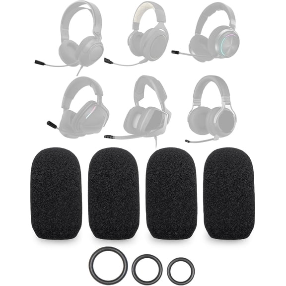 4-Pack Mic Foam Covers Compatible with CORSAIR VOID RGB ELITE, HS35, HS70, Void v2, Virtuoso RGB, Virtuoso MAX Gaming Headset + 12 O-Rings in 3 Sizes - Microphone Windscreen Pop Filter