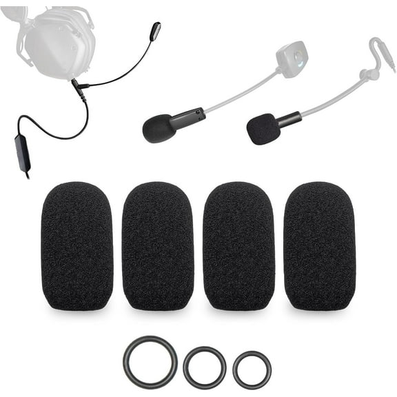 4-Pack Mic Foam Covers Compatible with V-MODA BoomPro Microphone, Antlion ModMic Wireless Boom Microphone for Headphone + 12 O-Rings in 3 Sizes - Windscreen Pop Filter, High Density