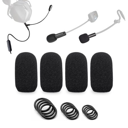 4-Pack Mic Foam Covers Compatible with V-MODA BoomPro Microphone, Antlion ModMic Wireless Boom Microphone for Headphone + 12 O-Rings in 3 Sizes - Windscreen Pop Filter, High Density