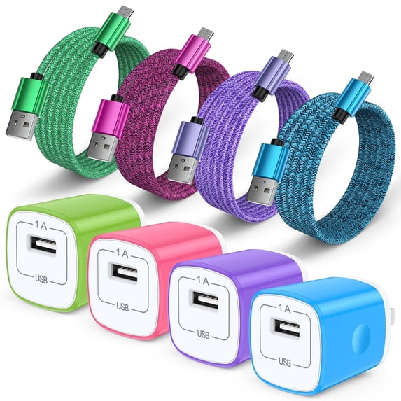 4 Pack Micro USB Cable with Android Charger, Hootek 6FT USB A to micro cable High Speed Fast Charging Cable, usb cable micro with USB Wall Charger Fast Charger Adapter Plug, USB Plug charger block