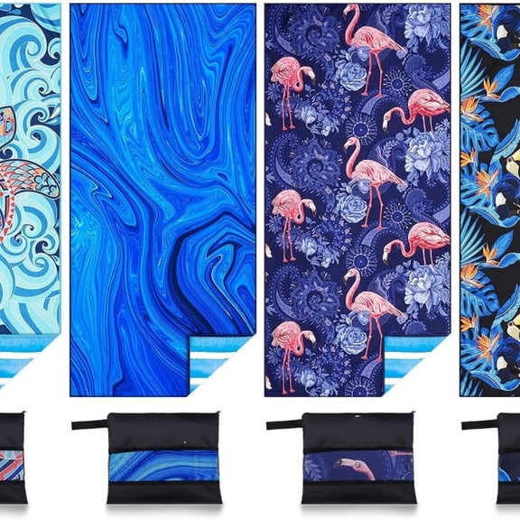 4 Pack Microfiber Lightweight Beach Towel Sand Free Quick Dry Absorbent Thin Compact Towels for Swimming Pool Camping Beach Accessories Large Easy Pack Travel Things for Vacation Essentials Gift
