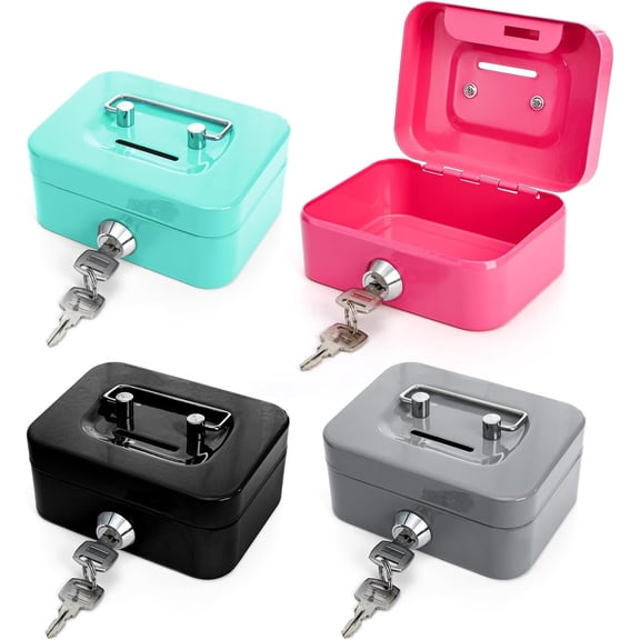 4 Pack Mini Box, Small Metal Box with Key Lock, 4.5"L x 3.3"W x 2"H Durable Safe Organizer for Christmas Year