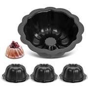 4 Pack 4 Inch Nonstick Mini Bundt Cake Pans, Black Carbon Steel Fluted Molds for Baking Cupcakes, Brownies, and Tarts