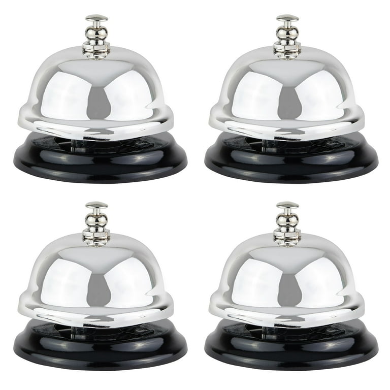 4 Pack Mini Call Bell for Front Desk, Hotel Service, Kitchen Counter,  Restaurants (Silver, 2.5x2 in)