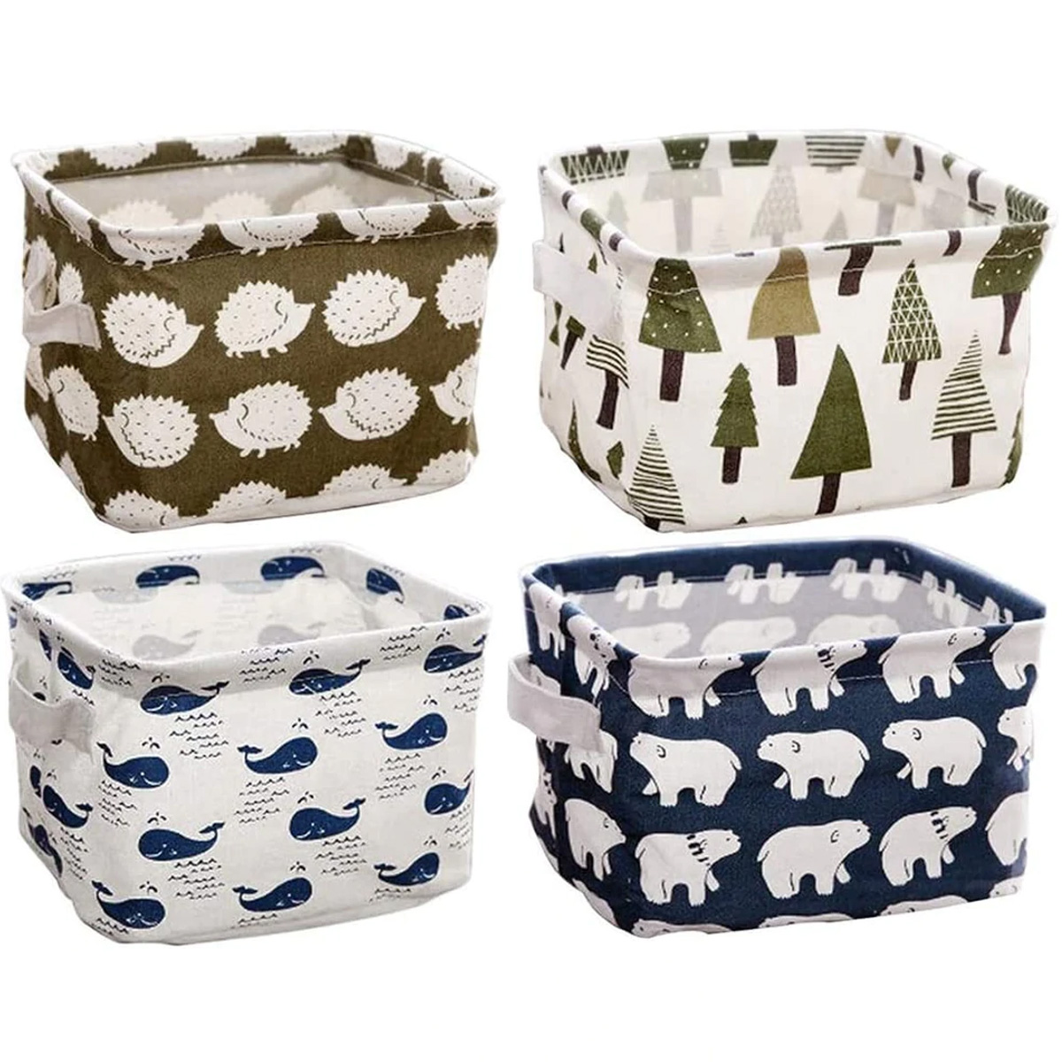 4 Pack Mini Canvas Storage Bins Collapsible Canvas Shelf Basket Nursery Organizer Box with