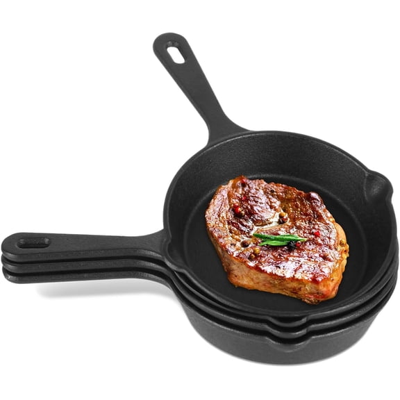 4 Pack Mini Cast Iron Skillet, 5.5 Inch Small Cast Iron Frying Pan, Pre-Seasoned Cast Iron Skillet Set, Black Non-Stick Mini Cast Iron Cookware for Stove Oven Grill Safe Indoor and Outdoor Use