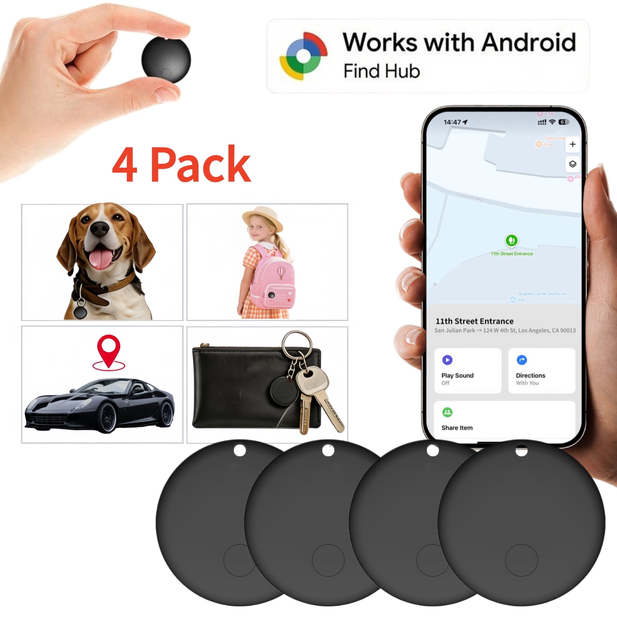 4 Pack Mini GPS Tracker for Vehicles, Bluetooth Tracker Tags, Key ...