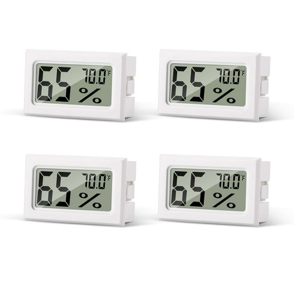 4-Pack Mini Hygrometer Indoor Humidity Meter, Digital Humidity Gauge Indoor Thermometer (℉) for Home, Office, Reptile, Car, Greenhouse, Lab, Terrarium, Cellar, Humidors A02 White