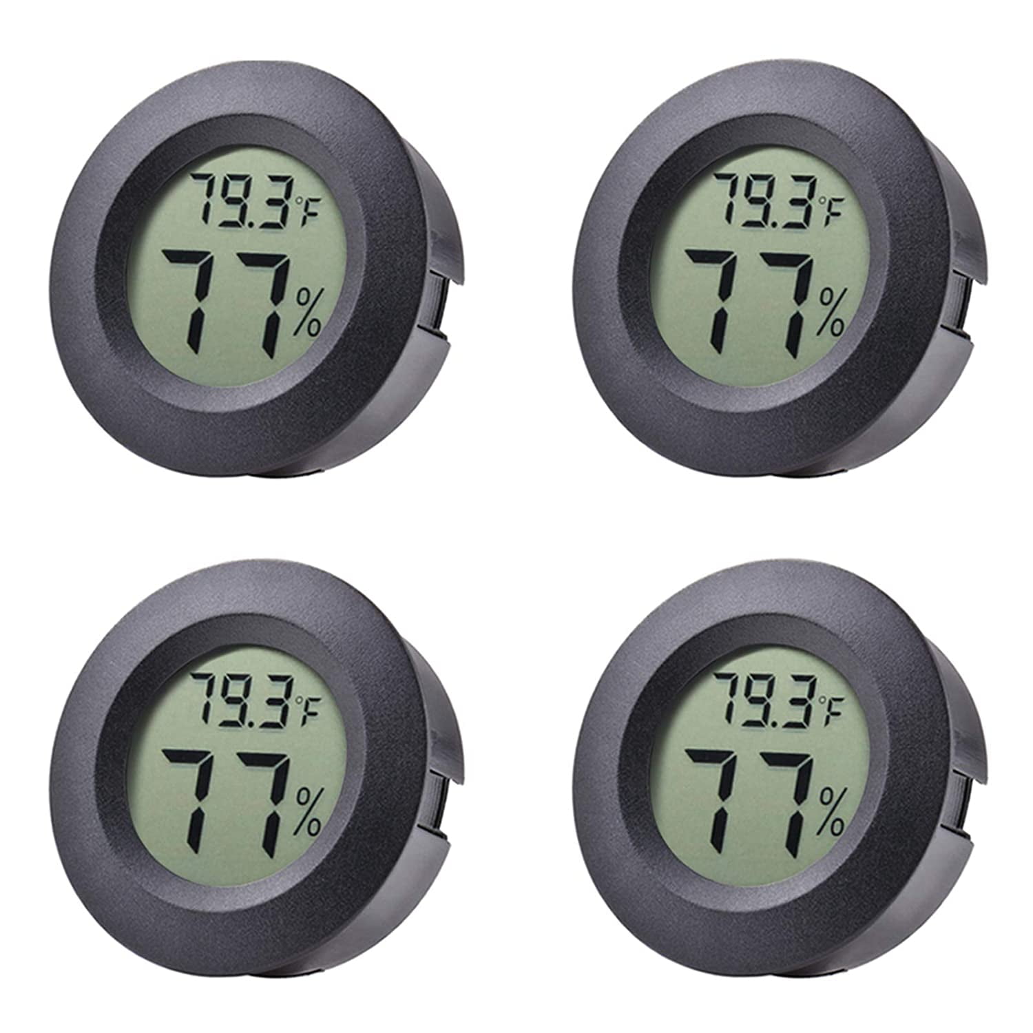 AOKUR 4-Pack Mini Hygrometer Thermometer Fahrenheit or Celsius Meter Digital LCD Monitor Indoor Room Round Humidity Temperature Gauge for Humidors Home Greenhouse