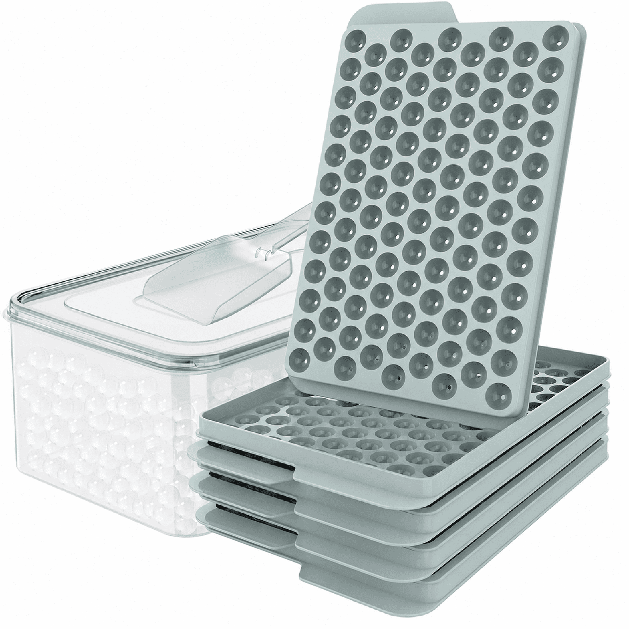 Ice Cube Tray Mini Pebble 4 pack Blue Bpa free Twist Release with Lid Bin Scoop for Cocktails Drinks