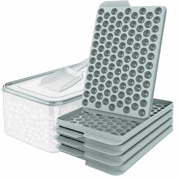 Ice Cube Tray Mini Pebble 4 pack Blue Bpa free Twist Release with Lid Bin Scoop for Cocktails Drinks