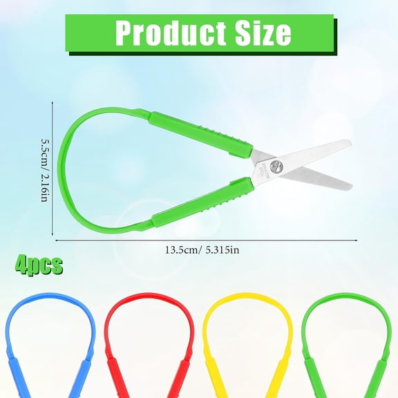 4 Pack Mini Loop Scissors, 5.5 Inch Adaptive Design, Stainless Steel Blade, Plastic Handles, Multicolor, Compact, Ambidextrous, Safe & Easy to Use