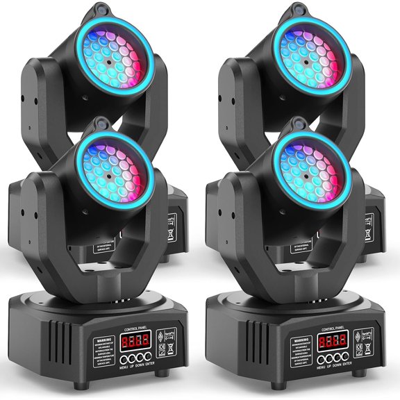4-Pack Mini Moving Light,30W LED Stage Lighting with Remote Control - Dot Beam// Sky Effects for Weddings, DJs, Disco, Church & Bar