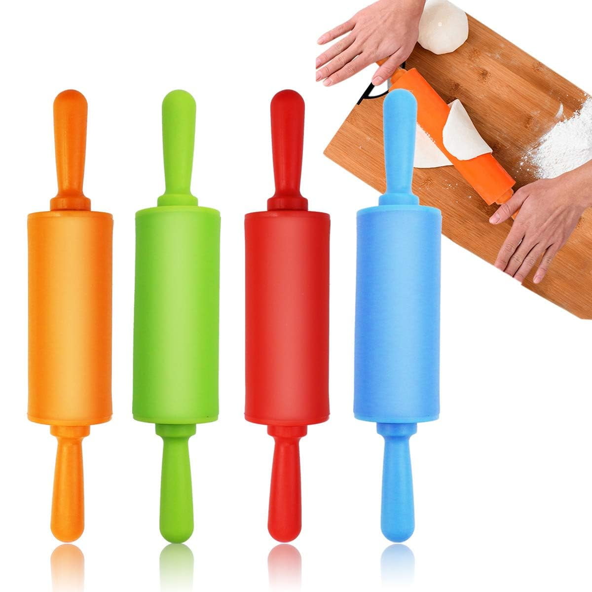 4 Pack Mini Rolling Pin for Kids, 9 Inch Plastic Handle Rolling Pin Non ...