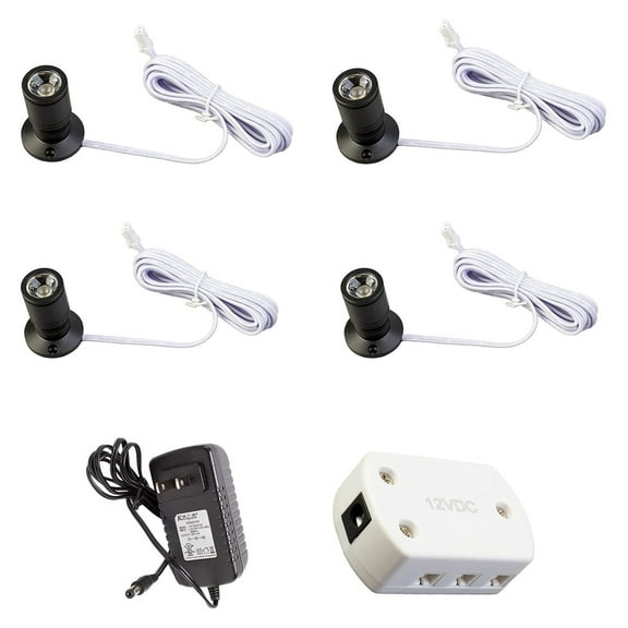 4 Pack Mini Showcase Spotlight, 12v 4000K Jewelry Cabinet Display Case Accent Light 4pk Spotlight Black