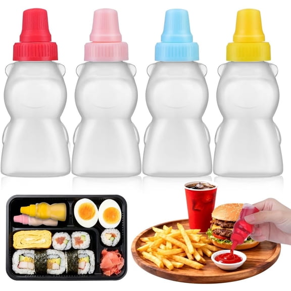 4 Pack Mini Squeeze Condiment Bottles (25ml) - Leak-Proof  Shape Sauce Dispenser for Bento Lunch Box, Portable Travel Soy Sauce & Ketchup Containers for  School & Picnic ( Plastic)