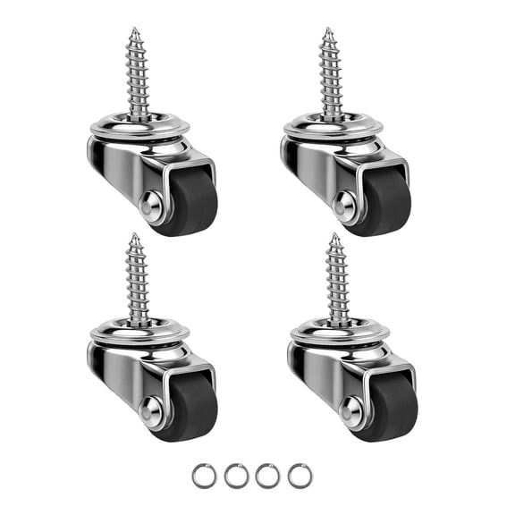 4 Pack Mini Stem Caster Wheels, 1/2 Inch M4 Screw Stem Swivel Casters, Low Profile Rubber Small Screw Wheels for Furniture, Table Shelf, Wooden Storage Boxes/Bins, DIY Projects