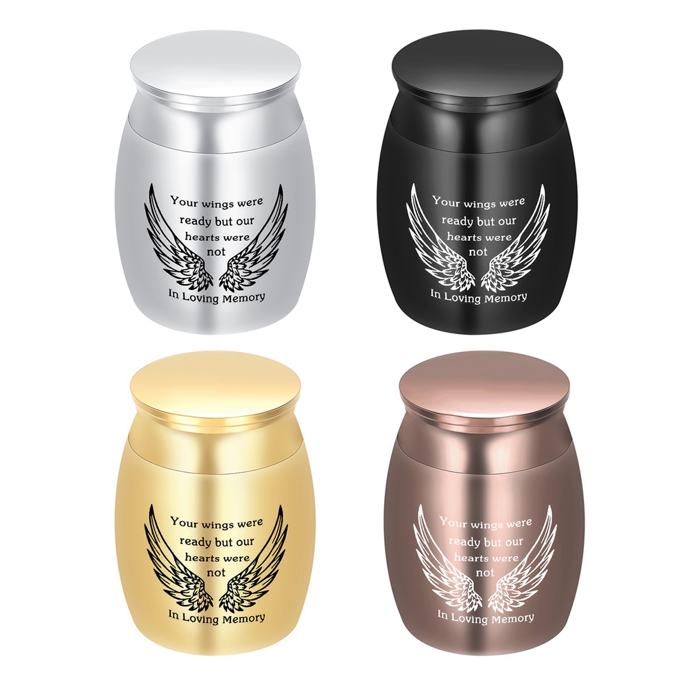 4 Pack Mini Urns for Human Ashes 1.18 Inches Mini Sized Urns for Ashes Adult Male Female Keepsake Cremation Urns for Ashes Stainless Steel-Angel Wings Mini Keepsake
