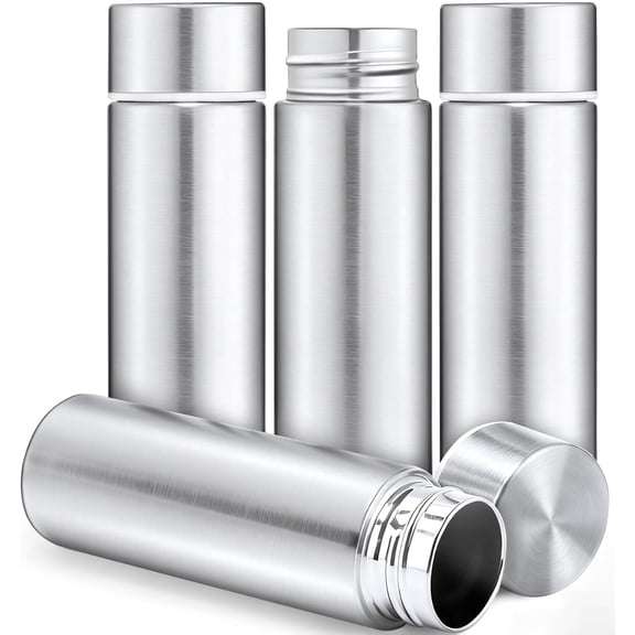 4 Pack Mini Water Bottles, 4.4 oz Small Stainless Steel Insulated Bottle, Leak Proof Water Bottle Keeps Drinks Hot and Cold, Portable Purse Water Bottle for Sports Travel, Silver