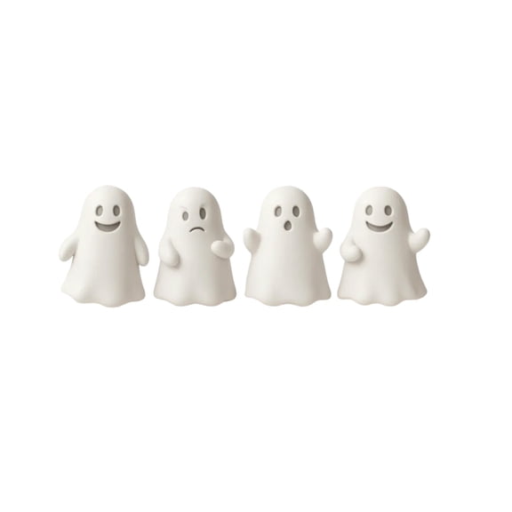4 Pack Mini White Ghost Figurines Plastic Halloween Ghost Statues for Home Tiered Tray Desktop Tabletop Party Decor