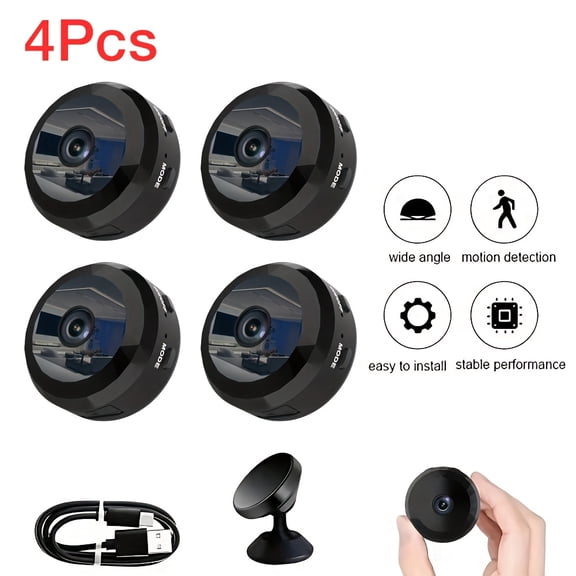 4-Pack Mini Wireless Security Camera 1080P, Local Storage & WiFi, App Sharing, Night Vision, Motion Detection, 100 Wide-Angle Lens