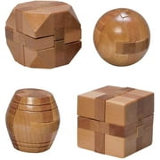 4-Pack Mini Wooden Brain Teasers – Classic 2″ Puzzle Set with Solutions