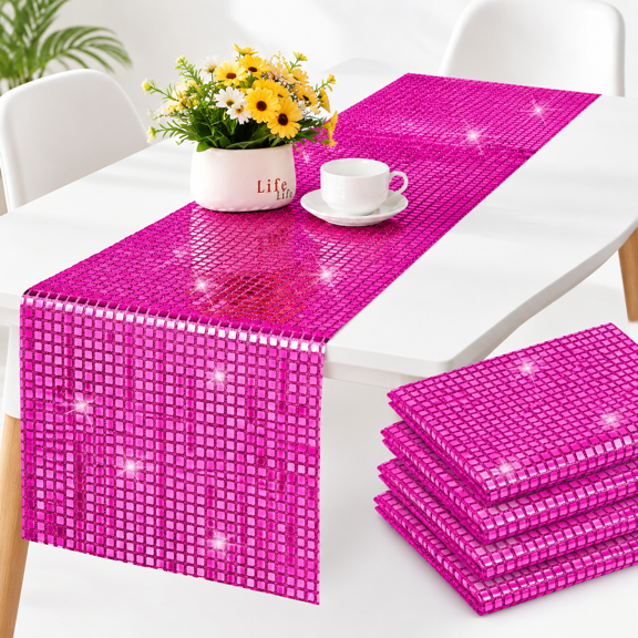 4 Pack Mirror Disco Party Table Runner 11 X 108 Inch Hot Pink