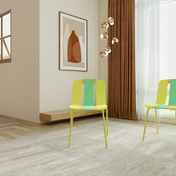 4-Pack Modern Color Block Chairs - Durable Metal Legs & Weatherproof PP Seats, Bright Yellow/Orange/Green - Living Room, Caf & Patio Furniture