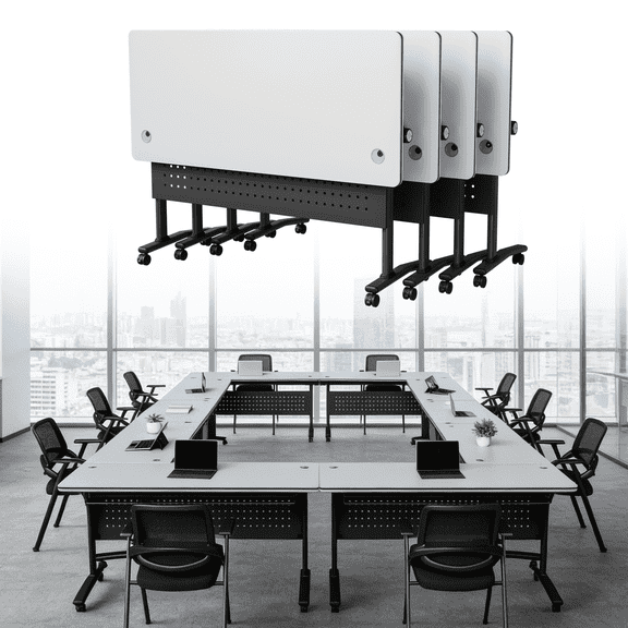 4 Pack Modular Conference Tables,Folding Conference Room Tables with Wheels & Cable Managements,47.2 IN Conference Room Table,Mobile Meeting Training Table for Office Seminar Classroom