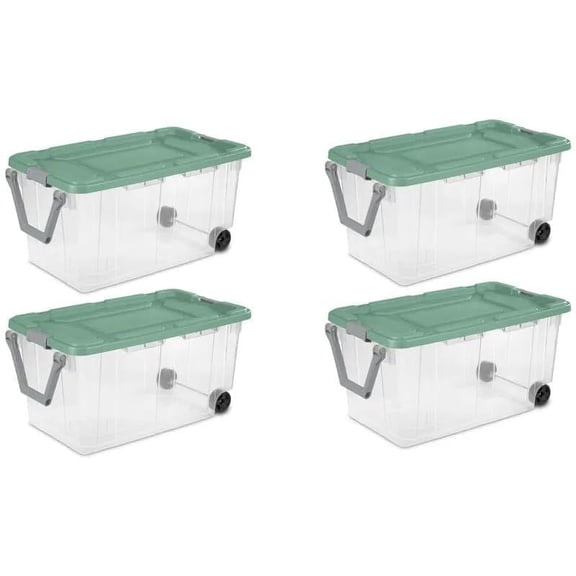 4-Pack Modular Stacker Box, Durable Clear Plastic Storage Bins with Latching Lids, 160 Quart - Stackable Organizing Container Boxes for Closet, Bathroom, and Office,Green/Clear