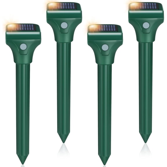 4 Pack Mole Repellent Solar Powered,Outdoor Gopher Ultrasonic Repeller Repellent Stakes With 3 Modes&18 Day Runtime,Mole Deterrent Spike for Moles Groundhog Rodent Snake Repellent